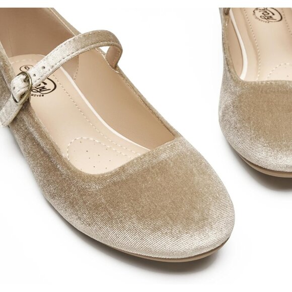 Trary Women Nude Leather Round Toe Mary Jane Ankle Strap Ballet Flats Shoes - Picture 2 of 6